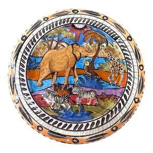 Penzo Zimbabwe African Safari Dinner Plate 11” Elephant Zebra Giraffe Signed